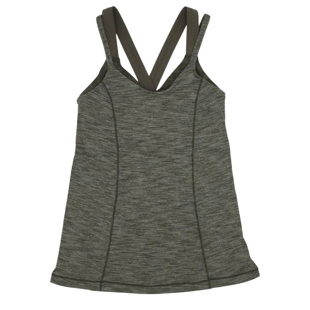 Lululemon Run For Gold Tank Top Womens Size 4 Green Strappy Built-In Bra